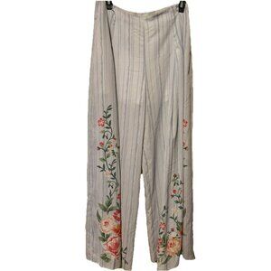 A.Calin Los Angeles Powder Blue With Stripes Floral Wide Leg Pink Pants SZLarge